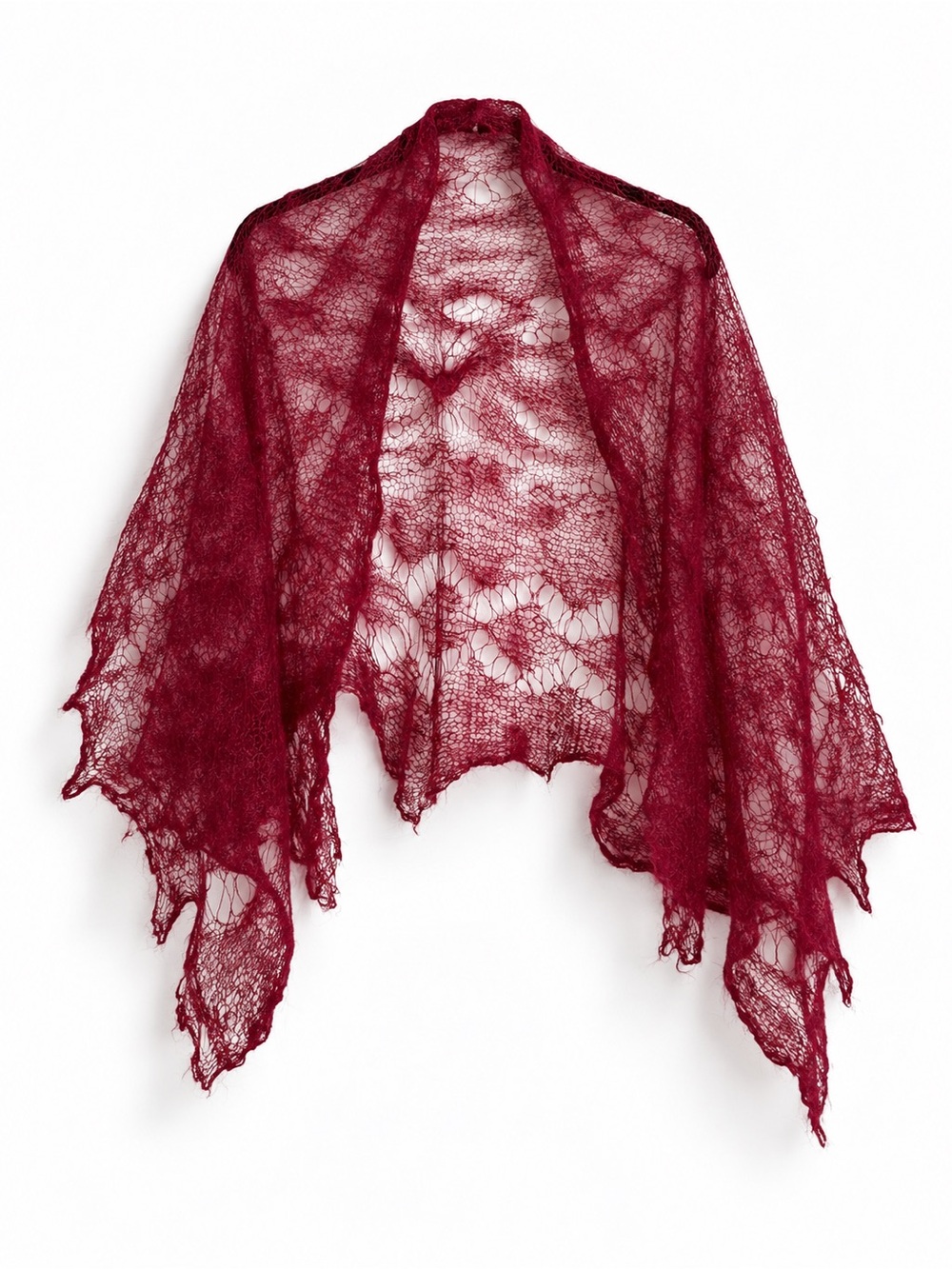 Lightweight Lace Knit Shawl - Wine Red